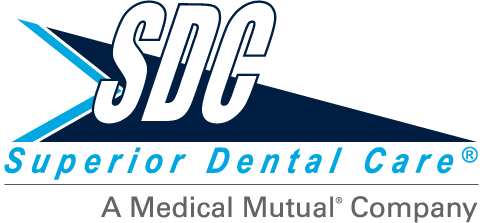 SDC Superior Dental Care logo with a blue swoosh and text A Medical Mutual Company below it.